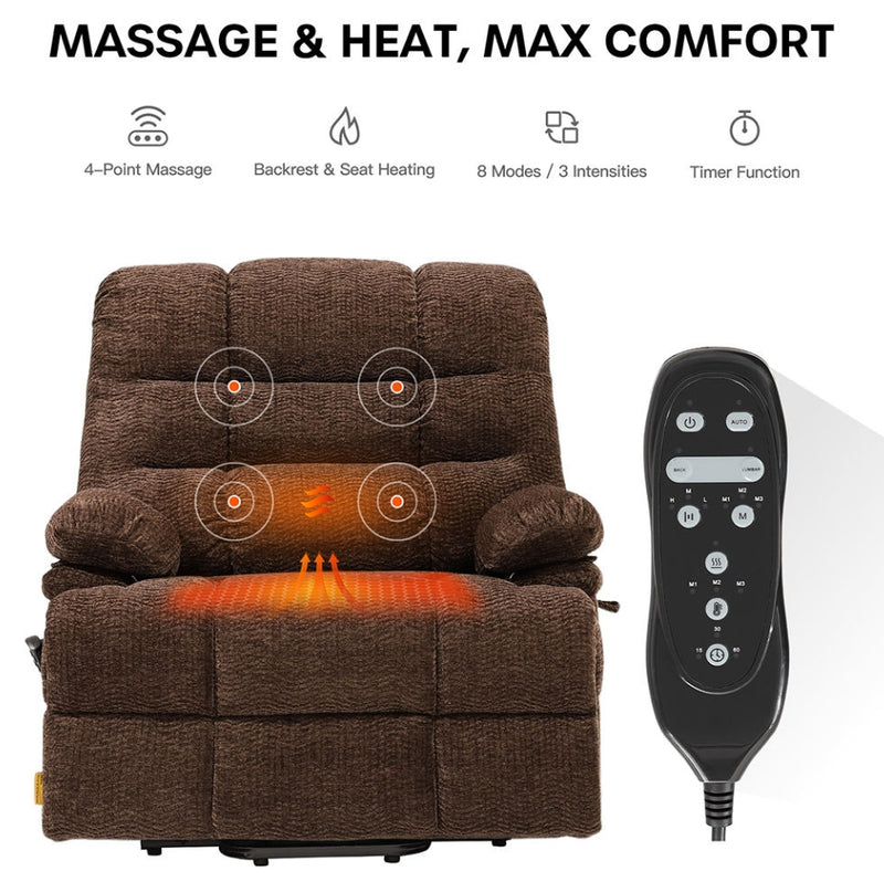 Heavy-Duty Infinite Position Power Lift Recliner with Massage & Heat