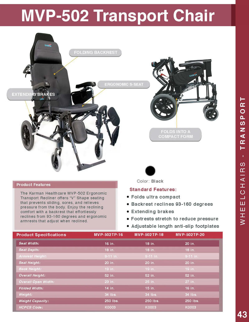 Karman MVP-502 Ergonomic Reclining Wheelchair