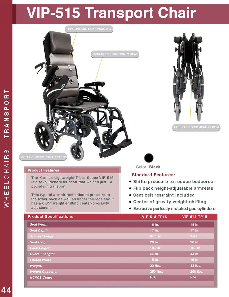 Karman VIP515 Tilt-in-Space Wheelchair